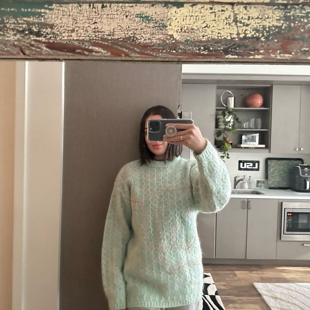 Vintage 50s 60s Mohair Blend Mock Neck Long Sleeve Pullover Sweater Women's